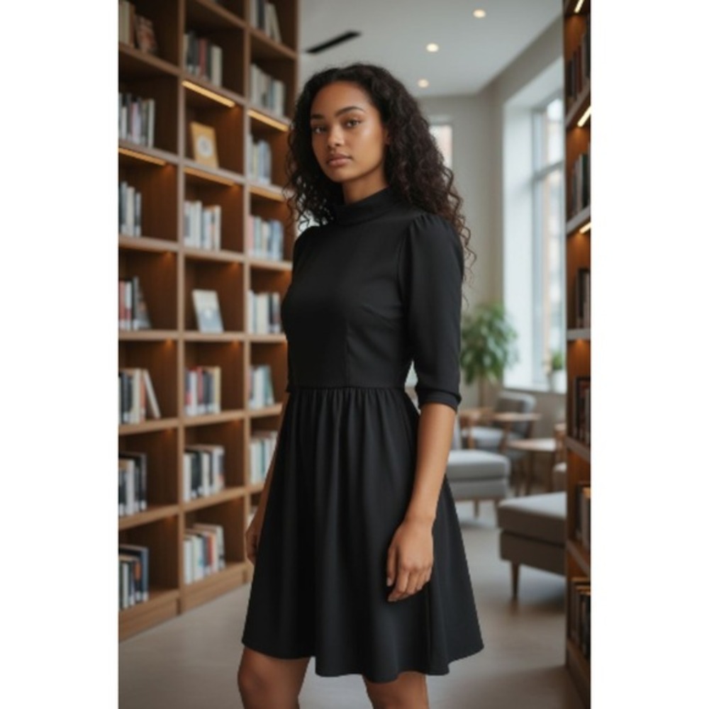 NEW‎ Women's Floerns Long Sleeve Black Dress Size M (5828)
